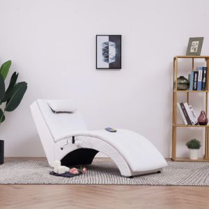 Diván de masaje con almohada de cuero sintético blanco oif781988