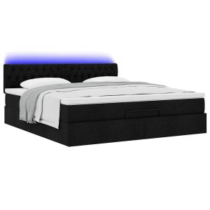 vidaXL cama otomana con colchón y luces LED tela negra 180x200cm