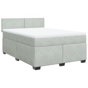 vidaXL cama box spring con colchón terciopelo gris claro 160x200 cm