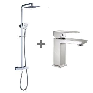 Kibath pack columna y grifo termostático verco cromo brillo de latón