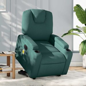 Sillón masaje eléctrico reclinable elevable tela verde oscuro qweo7263