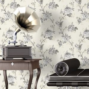 Papel pintado tnt de flor en rama beige