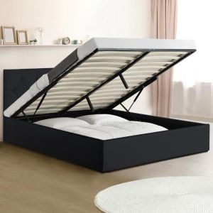 Cama arcón de PVC negro - 2 plazas - 140 x 190 cm