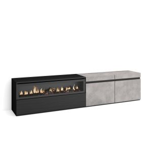 Mueble tv, 200x35x45cm, cemento, chimenea eléctrica rf2235