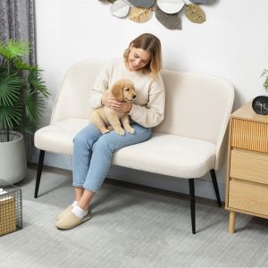 Sofá 2 plazas beige metal y madera minimalista