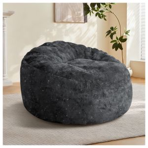 Sillón puf franela negro respaldo alto curvo salón dormitorio