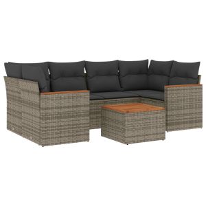 vidaXL set de sofás de jardín 7 piezas con cojines ratán pe gris