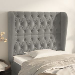 Cabecero con orejas de terciopelo gris claro 93x23x118/128 cm eso6366