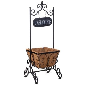 Soporte macetero negro, 35x30x92 cm