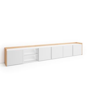 Mueble tv, 309x35x50cm, blanco y roble soft, LED rf4701