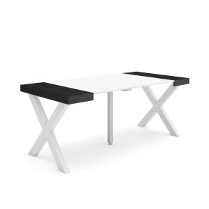 Mesa extensible, 180x90x73cm, blanco y negro, patas madera maciza rf2768