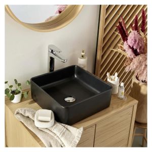 Lavabo sobre encimera de cerámica negra cuadrada coma de 36,5 cm