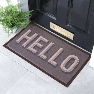 Felpudo 'hello' de marrón para interior y exterior (70 x 40 cm)