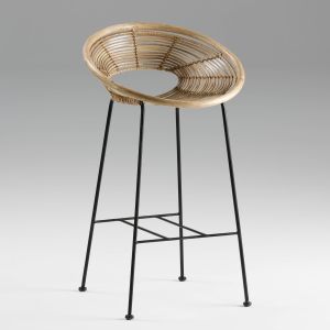 Taburete 52x55x95 metal, mimbre natural