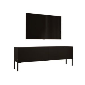 Mueble tv contemporáneo - negro mate y patas de metal - 140x32x52 cm