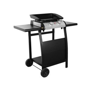 Plancha de gas de 2 quemadores 5kw con carrito y estante negro 107x55x106