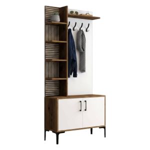 Mueble de entrada anja, perchero, madera noble marrón nogal