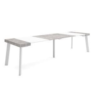 Mesa extensible, 58/302x90x73cm, blanco y cemento, patas de madera rf3108