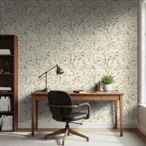 Papel floral diseño natural hojas verdes fondo beige claro 60cm por 300cm