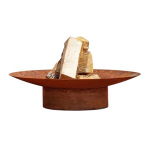 Brasero de acero macizo con acabado en acero corten.