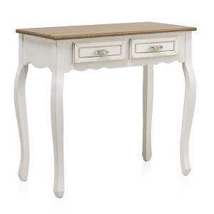 Consola de madera blanca 2 cajones, 80x40x75cm