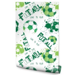 Papel Pintado Para El Dormitorio Inscripciones Fútbol Verde 53cm x 10m