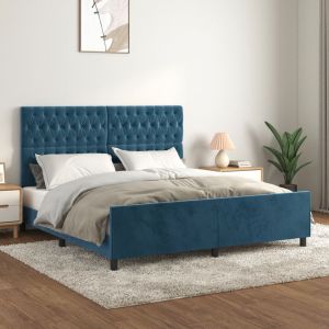 Cama con cabecero terciopelo azul oscuro 180x200 cm reg8381