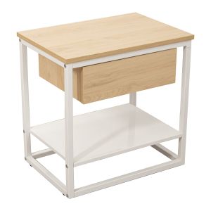 Mesa auxiliar metal blanco madera natural