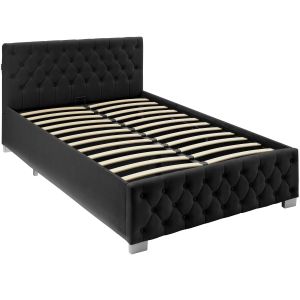 Cama tapizada con LED y somier abatible, 250 kg, 120 x 200 cm, negro