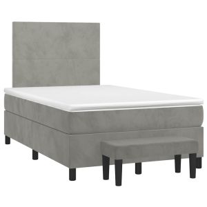 vidaXL cama box spring con colchón terciopelo gris claro 120x190 cm