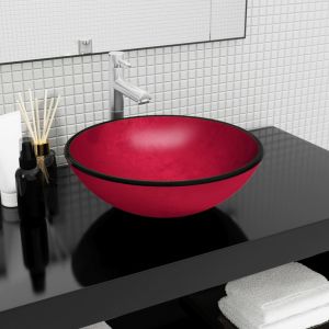 Lavabo de vidrio templado rojo 42x14 cm es4993
