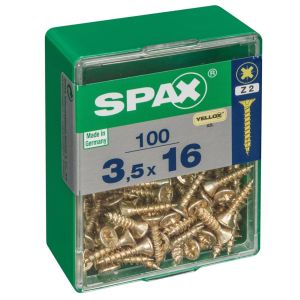 Caja 100 unid. Tornillo madera spax cabeza plana yellox 3,5x16mm