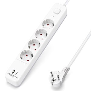 Aigostar regleta alargador 4 enchufes, cable 5m, interruptor usb+type c