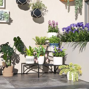 Estantería para plantas de esquina 3 niveles metal negro 60x87x60cm