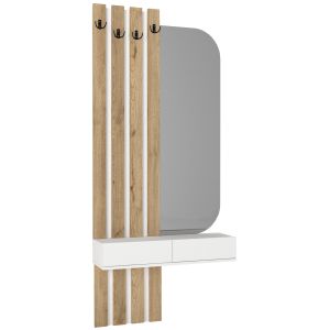 Mueble perchero con espejo y cajón blanco sepet