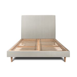 Cama de 135x190 cm con cabecero tapizado - tejido de terciopelo - gris topo