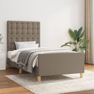 Cama con cabecero de tela gris taupe 90x190 cm
