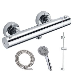Kibath grifo de ducha con barra de ducha termostático par cromo brillo