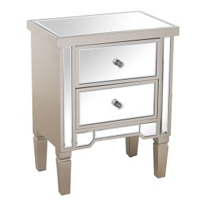 Mesa de noche madera, espejo con 2 cajones champagne