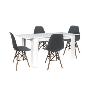 Mesa extensible de comedor o cocina blanco + 4 sillas estilo nordico gris