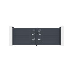 Puerta abatible 3,5m veleta al.120cm aluminio + 2 postes 15x15cm al.166cm