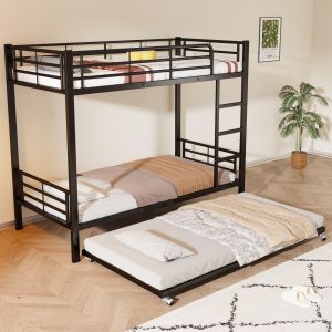 Litera metálica 90x200cm con cama nido y barandillas – negro