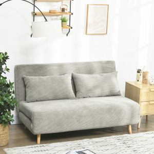 Sofá cama convertible de 2 plazas gris con respaldo ajustable y kissen