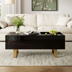 Mesa de centro elevable con cajón y almacenaje negro 54,5x100x50cm