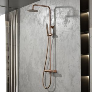 Imex - columna ducha monomando con grifo oro rosa serie line