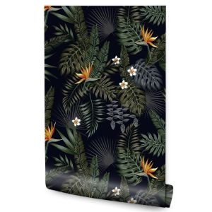 Papel Pintado Para El Salón Con Hojas Tropicales Flores Exóticas 53cm x 10m