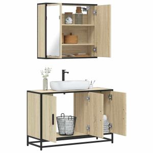 Set de muebles de baño 2 pzas madera contrachapada roble sonoma esb6873