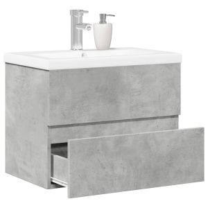 Juego de 2 piezas. Muebles de baño de madera con acabado en cemento gris