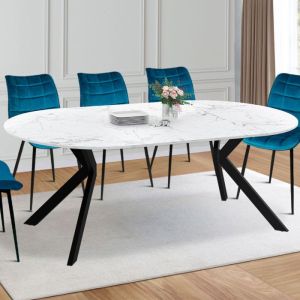 Mesa redonda extensible efecto mármol blanco - 110-200 cm