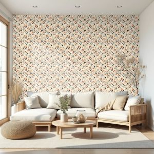 Papel floral diseño botánico hojas otoñales fondo beige 60cm por 250cm